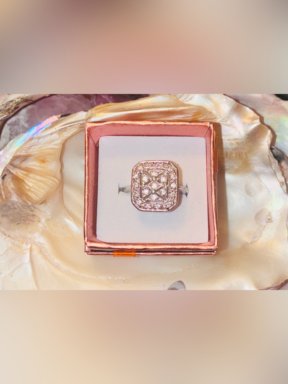 Sterling Silver Crystal Square Halo Ring - Women Jewelry